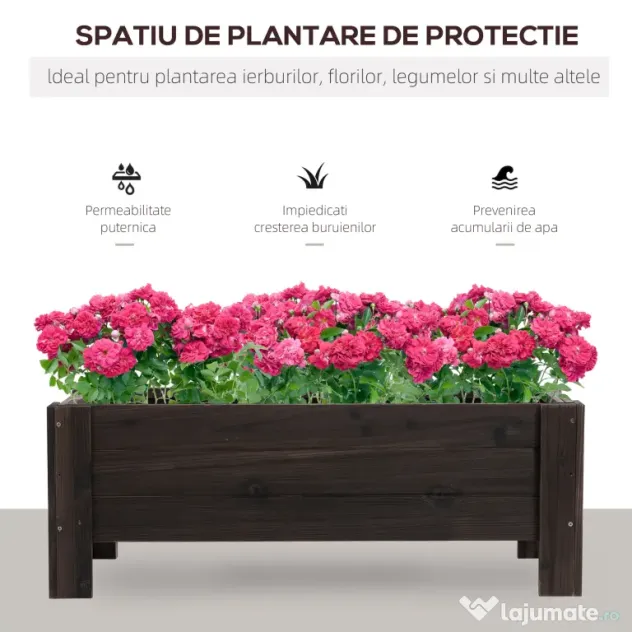 Outsunny Vas Ridicat din Lemn pentru Plante și Legume Capacitate 80 kg pentru Grădină | Aosom Romania
