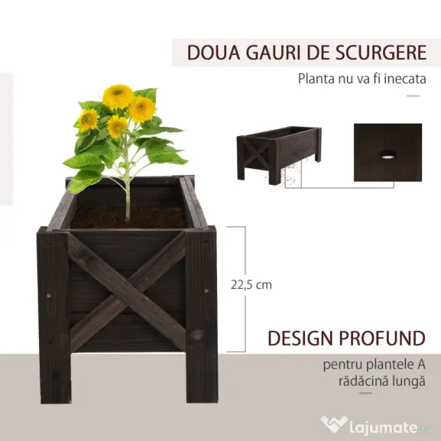 Outsunny Vas Ridicat din Lemn pentru Plante și Legume Capacitate 80 kg pentru Grădină | Aosom Romania