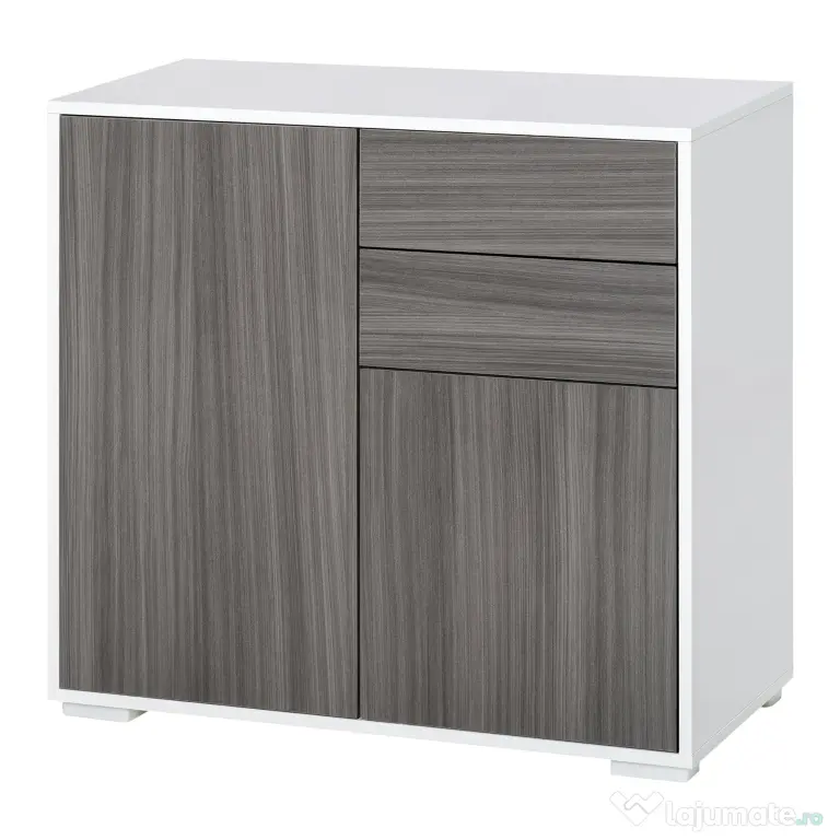 HOMCOM Comodă Multifuncțională cu 2 Sertare și 2 Dulapuri, 79x36x74 cm, Gri | Aosom Romania