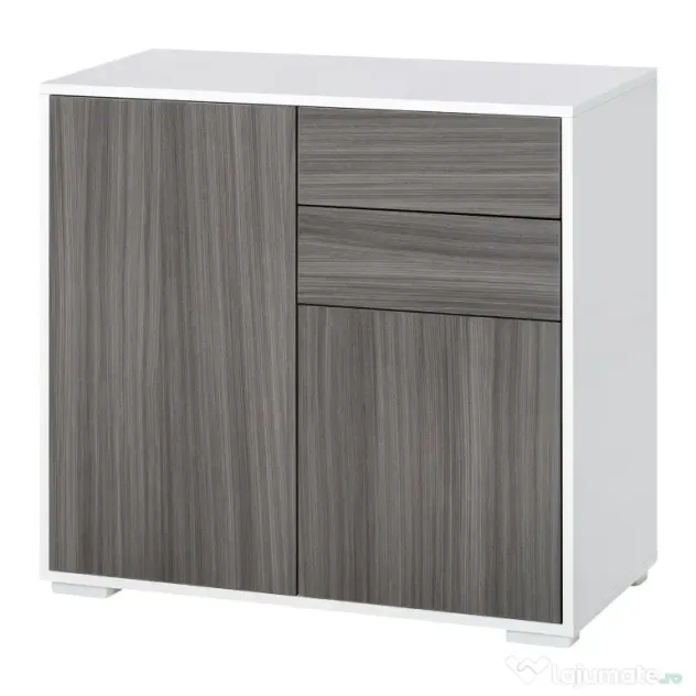 HOMCOM Comodă Multifuncțională cu 2 Sertare și 2 Dulapuri, 79x36x74 cm, Gri | Aosom Romania
