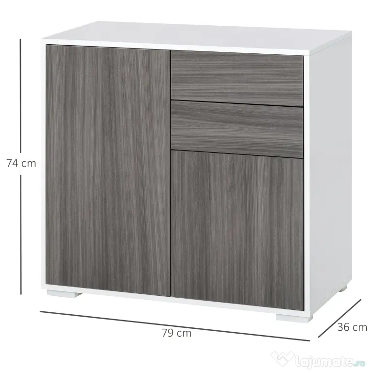 HOMCOM Comodă Multifuncțională cu 2 Sertare și 2 Dulapuri, 79x36x74 cm, Gri | Aosom Romania