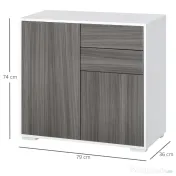 HOMCOM Comodă Multifuncțională cu 2 Sertare și 2 Dulapuri, 79x36x74 cm, Gri | Aosom Romania 