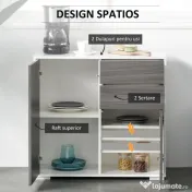 HOMCOM Comodă Multifuncțională cu 2 Sertare și 2 Dulapuri, 79x36x74 cm, Gri | Aosom Romania 
