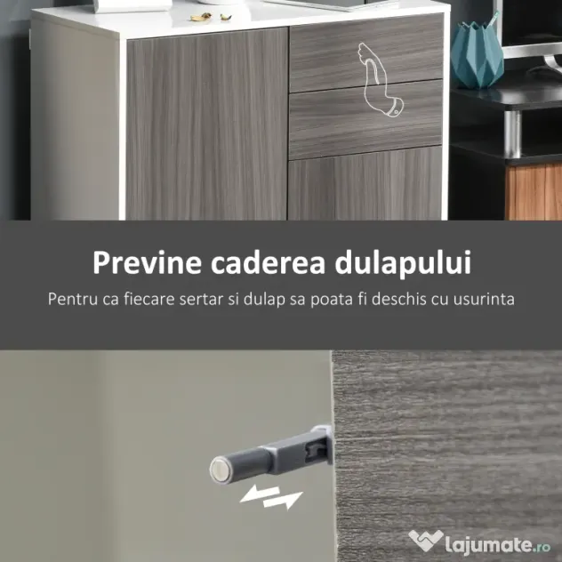 HOMCOM Comodă Multifuncțională cu 2 Sertare și 2 Dulapuri, 79x36x74 cm, Gri | Aosom Romania