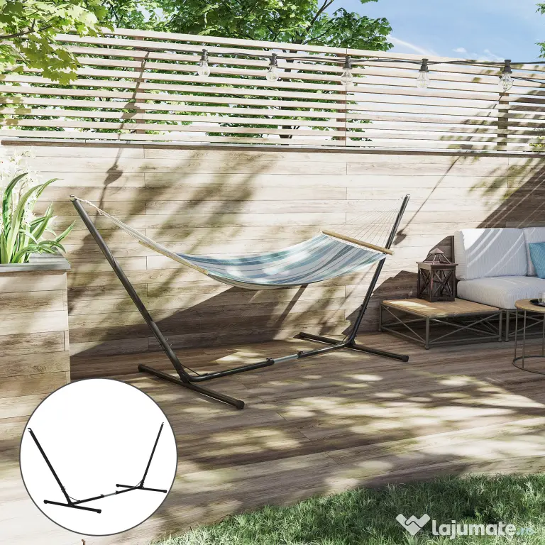 Outsunny Suport Schelet pentru Hamac Reglabil Max. 120 Kg, Negru, 313-388x109x116cm