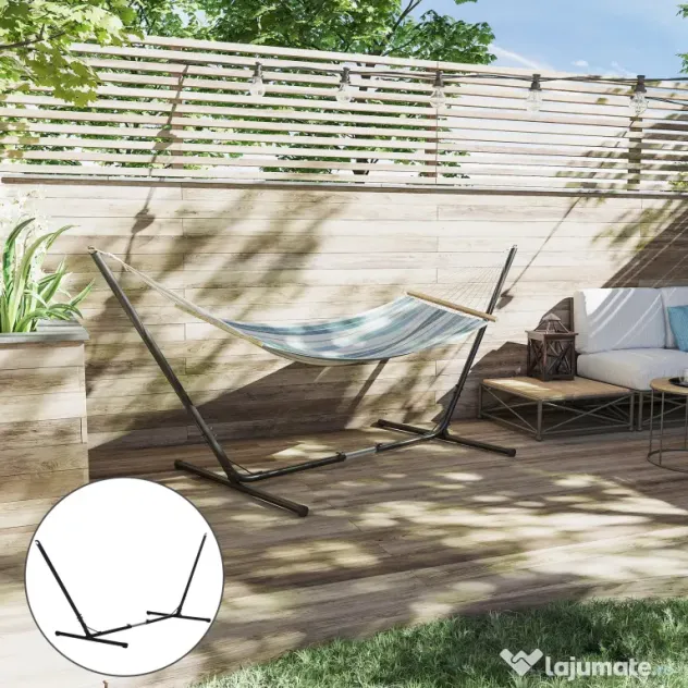Outsunny Suport Schelet pentru Hamac Reglabil Max. 120 Kg, Negru, 313-388x109x116cm
