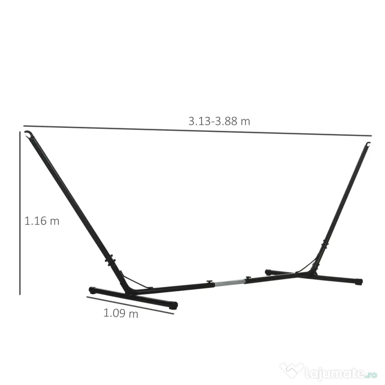 Outsunny Suport Schelet pentru Hamac Reglabil Max. 120 Kg, Negru, 313-388x109x116cm