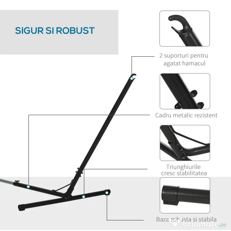 Outsunny Suport Schelet pentru Hamac Reglabil Max. 120 Kg, Negru, 313-388x109x116cm