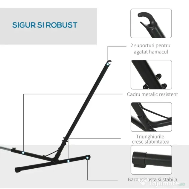 Outsunny Suport Schelet pentru Hamac Reglabil Max. 120 Kg, Negru, 313-388x109x116cm
