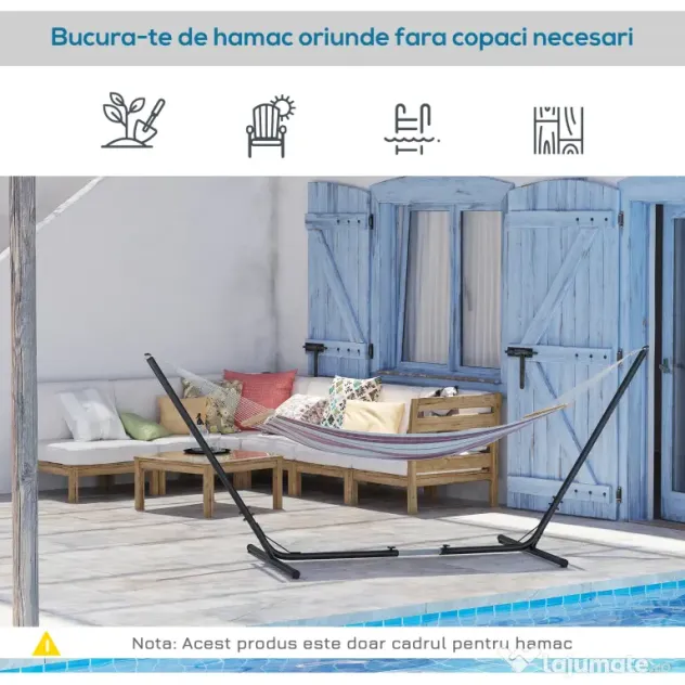 Outsunny Suport Schelet pentru Hamac Reglabil Max. 120 Kg, Negru, 313-388x109x116cm