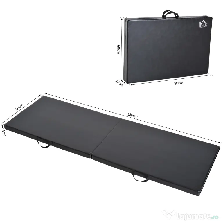 HOMCOM Tapet de Gimnastică Pliabil, Tapet Fitness Gros de 5 cm și Antialunecare, 180x60x5 cm, Negru | Aosom Romania