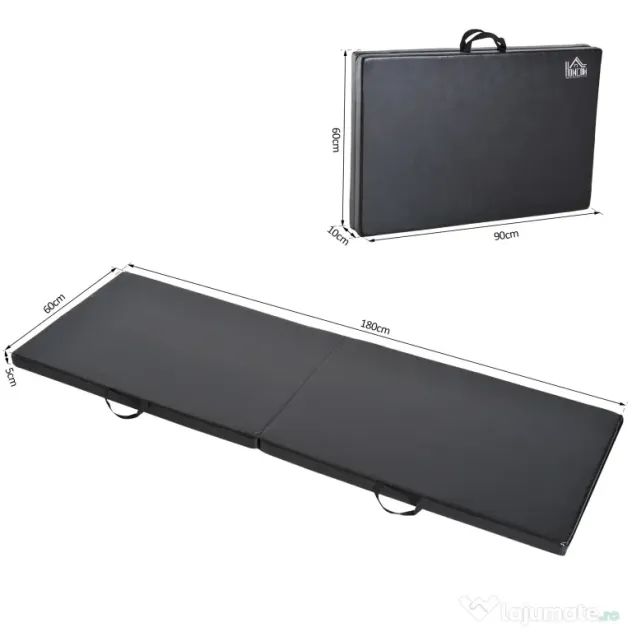 HOMCOM Tapet de Gimnastică Pliabil, Tapet Fitness Gros de 5 cm și Antialunecare, 180x60x5 cm, Negru | Aosom Romania