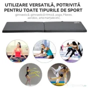 HOMCOM Tapet de Gimnastică Pliabil, Tapet Fitness Gros de 5 cm și Antialunecare, 180x60x5 cm, Negru | Aosom Romania 