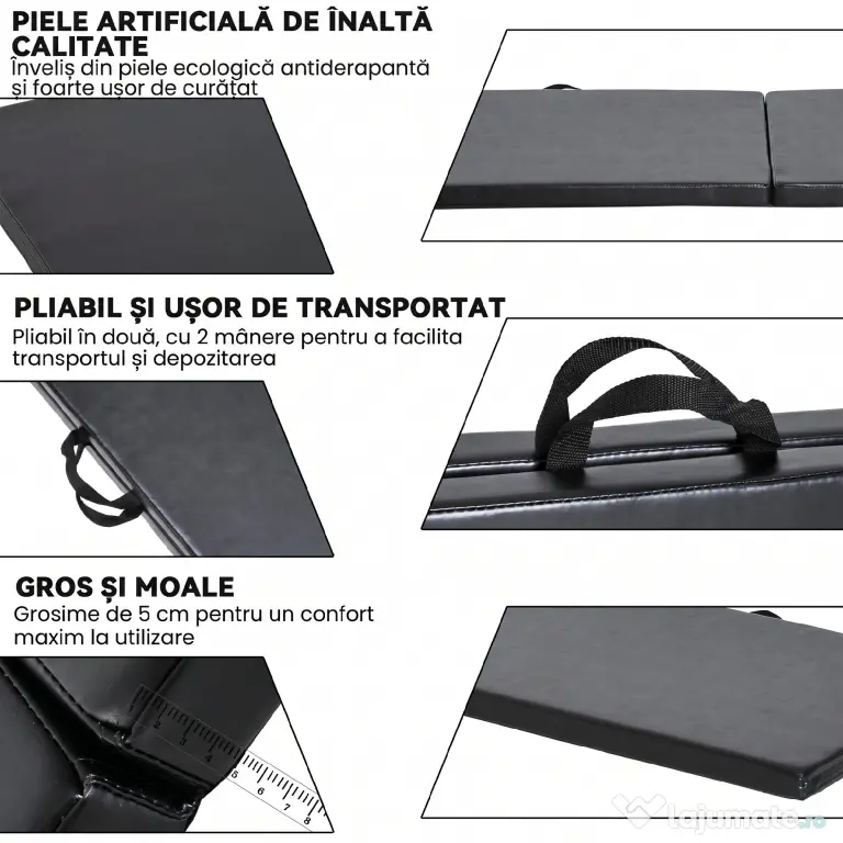HOMCOM Tapet de Gimnastică Pliabil, Tapet Fitness Gros de 5 cm și Antialunecare, 180x60x5 cm, Negru | Aosom Romania