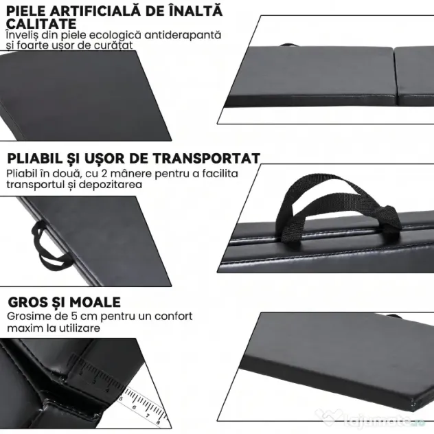 HOMCOM Tapet de Gimnastică Pliabil, Tapet Fitness Gros de 5 cm și Antialunecare, 180x60x5 cm, Negru | Aosom Romania