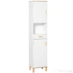 Kleankin Dulap Coloana pentru Baie, Îngust Space Saver, din Lemn/MDF, cu Rafturi si Usi, Organizator Ergonomic, Alb