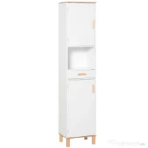 Kleankin Dulap Coloana pentru Baie, Îngust Space Saver, din Lemn/MDF, cu Rafturi si Usi, Organizator Ergonomic, Alb