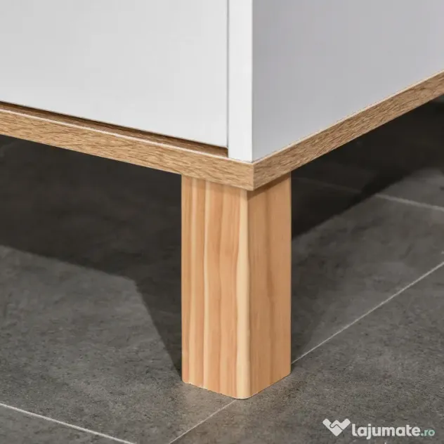 Kleankin Dulap Coloana pentru Baie, Îngust Space Saver, din Lemn/MDF, cu Rafturi si Usi, Organizator Ergonomic, Alb