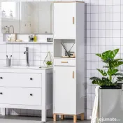 kleankin Dulap Coloana Space Saver din Lemn pentru Baie Alb | Aosom Romania 