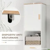 kleankin Dulap Coloana Space Saver din Lemn pentru Baie Alb | Aosom Romania 