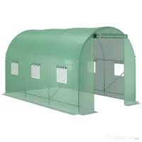 Outsunny Seră de Grădină cu Ferestre, Ușă și Acoperiș Rotunjit din PE și Fier, 3.5x2x2 m, Verde | Aosom Romania 