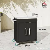 HOMCOM Cărucior de Bucătărie cu Dulap și 6 Cârlige din Oțel Inoxidabil Negru | Aosom Romania