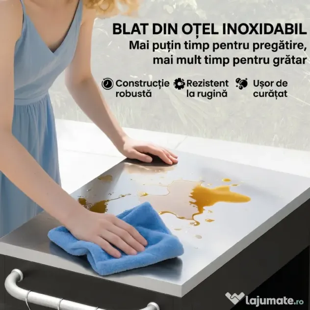 HOMCOM Cărucior de Bucătărie cu Dulap și 6 Cârlige din Oțel Inoxidabil Negru | Aosom Romania