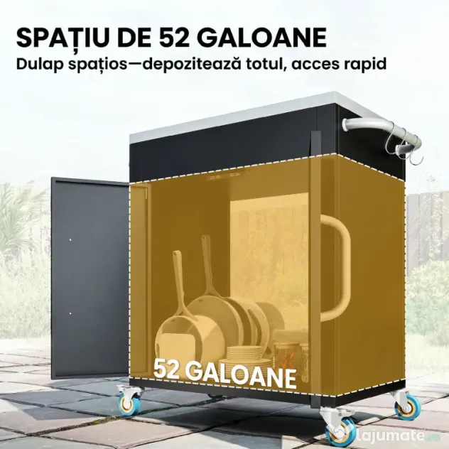 HOMCOM Cărucior de Bucătărie cu Dulap și 6 Cârlige din Oțel Inoxidabil Negru | Aosom Romania