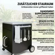 HOMCOM Cărucior de Bucătărie cu Dulap și 6 Cârlige din Oțel Inoxidabil Negru | Aosom Romania