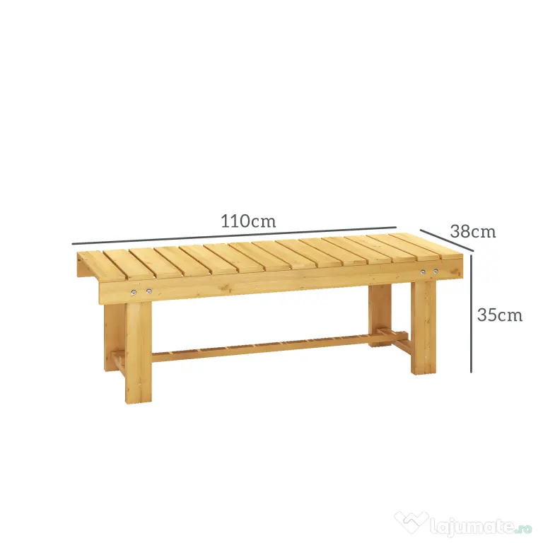 Outsunny Banca de Exterior Impermeabila 2 Locuri din Lemn de Brad 110x38x35cm