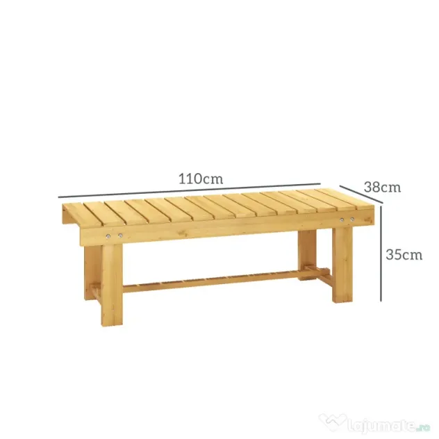Outsunny Banca de Exterior Impermeabila 2 Locuri din Lemn de Brad 110x38x35cm