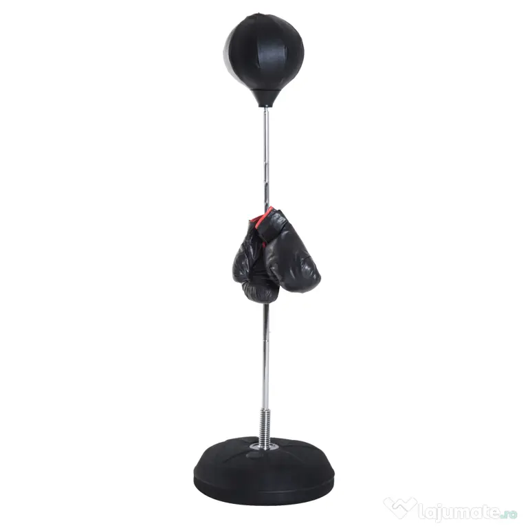 HOMCOM Sac de Box, Stand de Box cu Mănuși, Minge de Perforare, Minge de Box pentru Antrenament, 43x43x126-144 cm, Negru | Aosom Romania