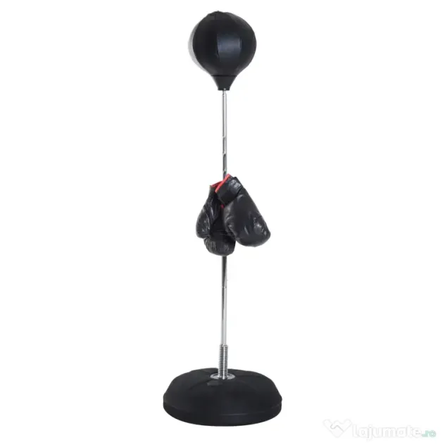 HOMCOM Sac de Box, Stand de Box cu Mănuși, Minge de Perforare, Minge de Box pentru Antrenament, 43x43x126-144 cm, Negru | Aosom Romania