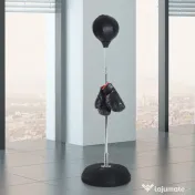 HOMCOM Sac de Box, Stand de Box cu Mănuși, Minge de Perforare, Minge de Box pentru Antrenament, 43x43x126-144 cm, Negru | Aosom Romania