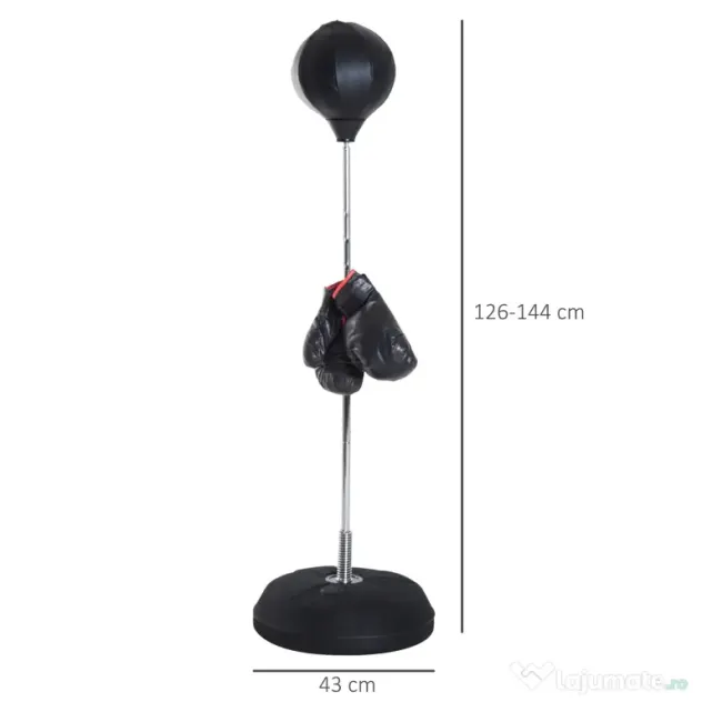 HOMCOM Sac de Box, Stand de Box cu Mănuși, Minge de Perforare, Minge de Box pentru Antrenament, 43x43x126-144 cm, Negru | Aosom Romania