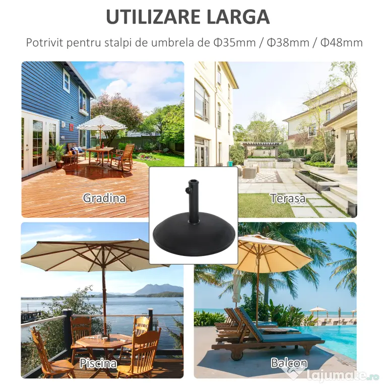 Baza pentru Umbrela Outsunny, pentru Stalpi cu Φ35mm, Φ38mm, Φ48mm Negru | Aosom Romania