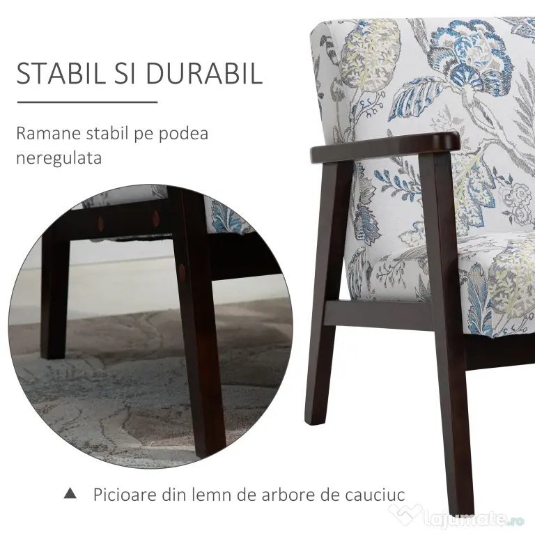 HOMCOM Fotoliu Modern, Captușit, cu Cotiere din Lemn, Confortabil, 68.5x78.5x75 cm | Aosom Romania
