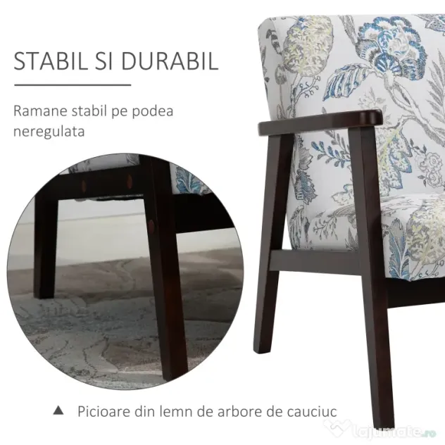 HOMCOM Fotoliu Modern, Captușit, cu Cotiere din Lemn, Confortabil, 68.5x78.5x75 cm | Aosom Romania