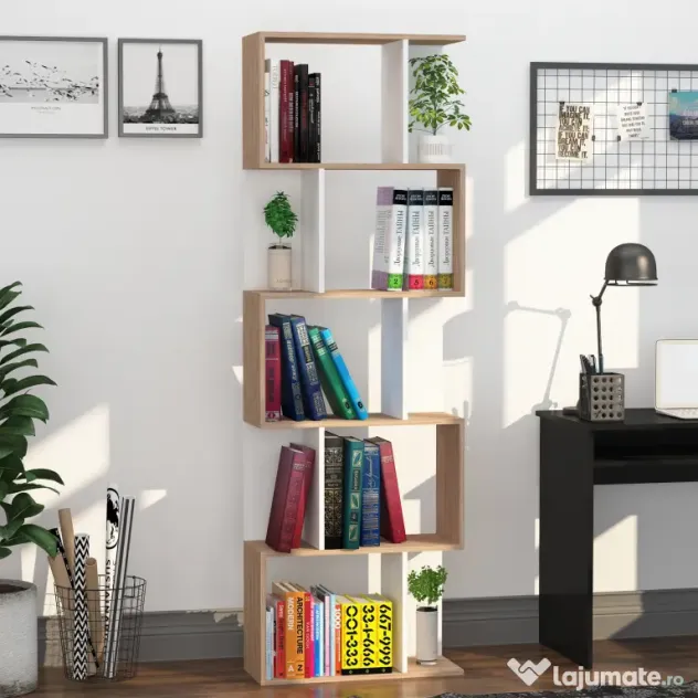 HOMCOM Bibliotecă de Perete Modernă cu 5 Rafturi, Design Vertical din Lemn, 60x24x184.5 cm, Alb