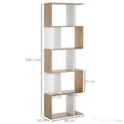 HOMCOM Bibliotecă de Perete Modernă cu 5 Rafturi, Design Vertical din Lemn, 60x24x184.5 cm, Alb
