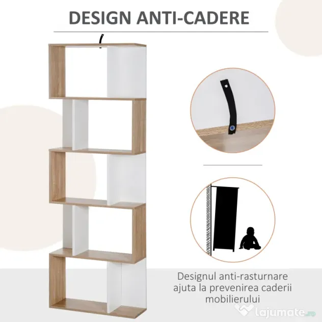 HOMCOM Bibliotecă de Perete Modernă cu 5 Rafturi, Design Vertical din Lemn, 60x24x184.5 cm, Alb