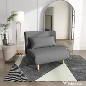 HOMCOM Fotoliu Pat 3 în 1 cu Spătar Reglabil pe 6 Nivele și Pernă, Canapea Pat Pliant, 94x78x80 cm, Gri | Aosom Romania 