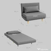 HOMCOM Fotoliu Pat 3 în 1 cu Spătar Reglabil pe 6 Nivele și Pernă, Canapea Pat Pliant, 94x78x80 cm, Gri | Aosom Romania 