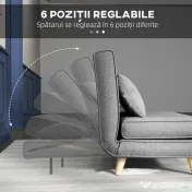 HOMCOM Fotoliu Pat 3 în 1 cu Spătar Reglabil pe 6 Nivele și Pernă, Canapea Pat Pliant, 94x78x80 cm, Gri | Aosom Romania 
