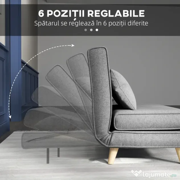 HOMCOM Fotoliu Pat 3 în 1 cu Spătar Reglabil pe 6 Nivele și Pernă, Canapea Pat Pliant, 94x78x80 cm, Gri | Aosom Romania