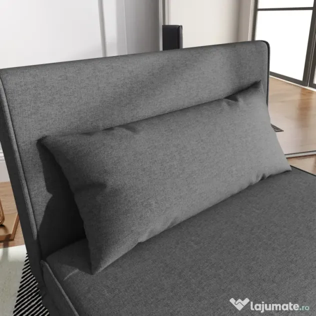 HOMCOM Fotoliu Pat 3 în 1 cu Spătar Reglabil pe 6 Nivele și Pernă, Canapea Pat Pliant, 94x78x80 cm, Gri | Aosom Romania