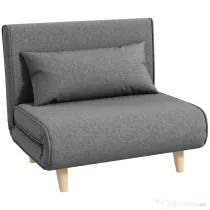 HOMCOM Fotoliu Pat 3 în 1 cu Spătar Reglabil pe 6 Nivele și Pernă, Canapea Pat Pliant, 94x78x80 cm, Gri