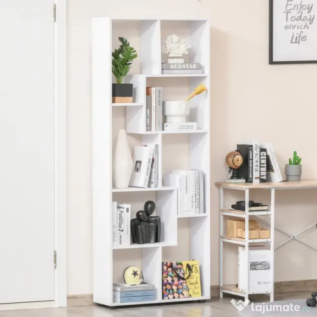 Homcom Biblioteca Suspendata Alba – 8 Rafturi 70×178 cm