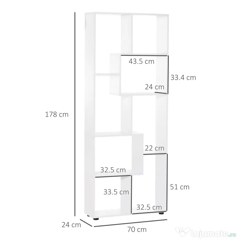 Homcom Biblioteca Suspendata Alba – 8 Rafturi 70×178 cm