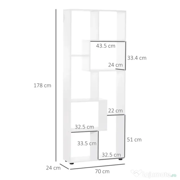 Homcom Biblioteca Suspendata Alba – 8 Rafturi 70×178 cm